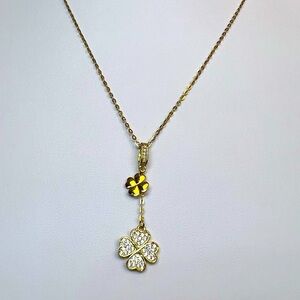 NYG10 High-end Drawstring Double Pave Clover Necklace 18K Yellow Gold over S925